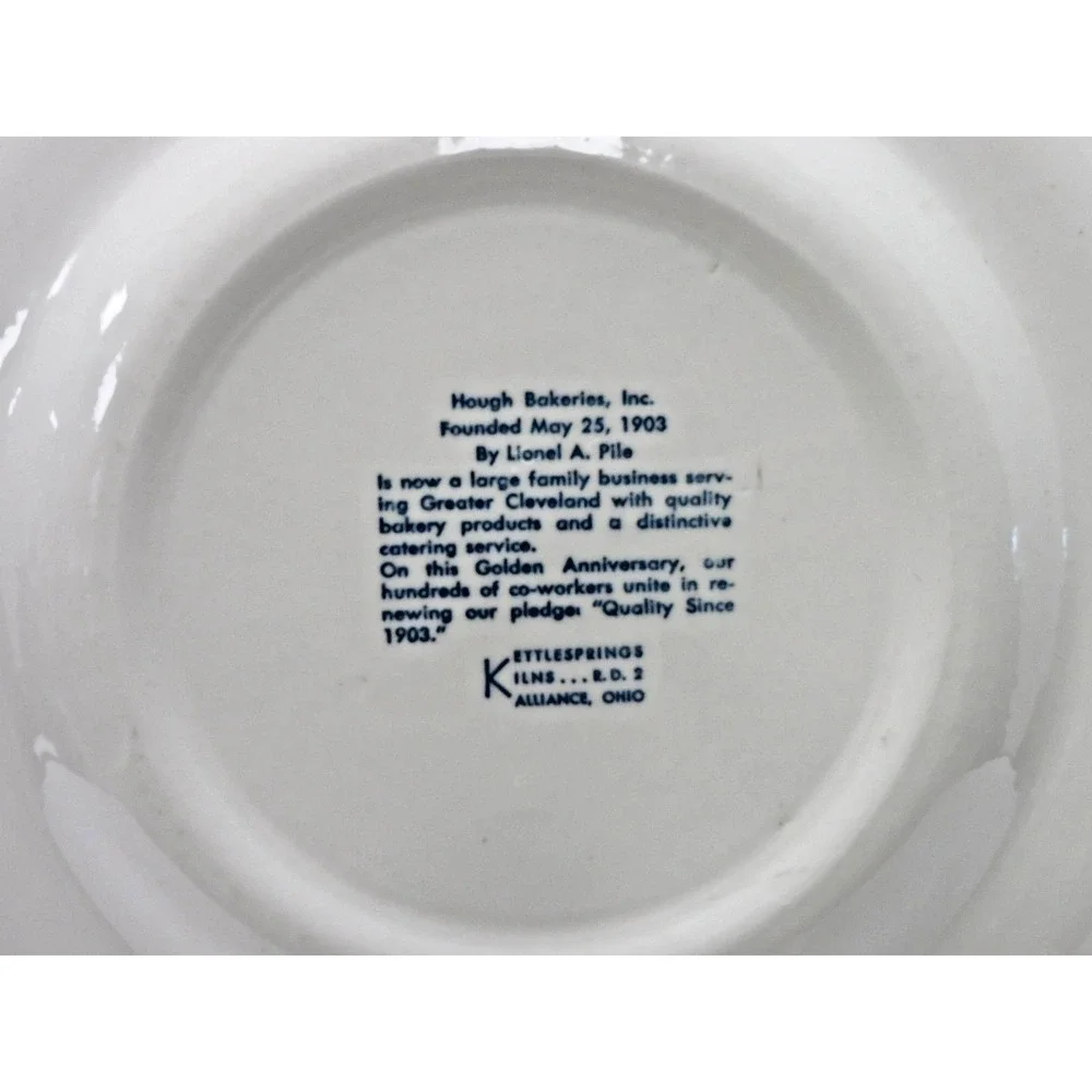 VTG Hough Bakeries 50th Anniversary Plate Kettlesprings Kilns 1903-1953 JC116
